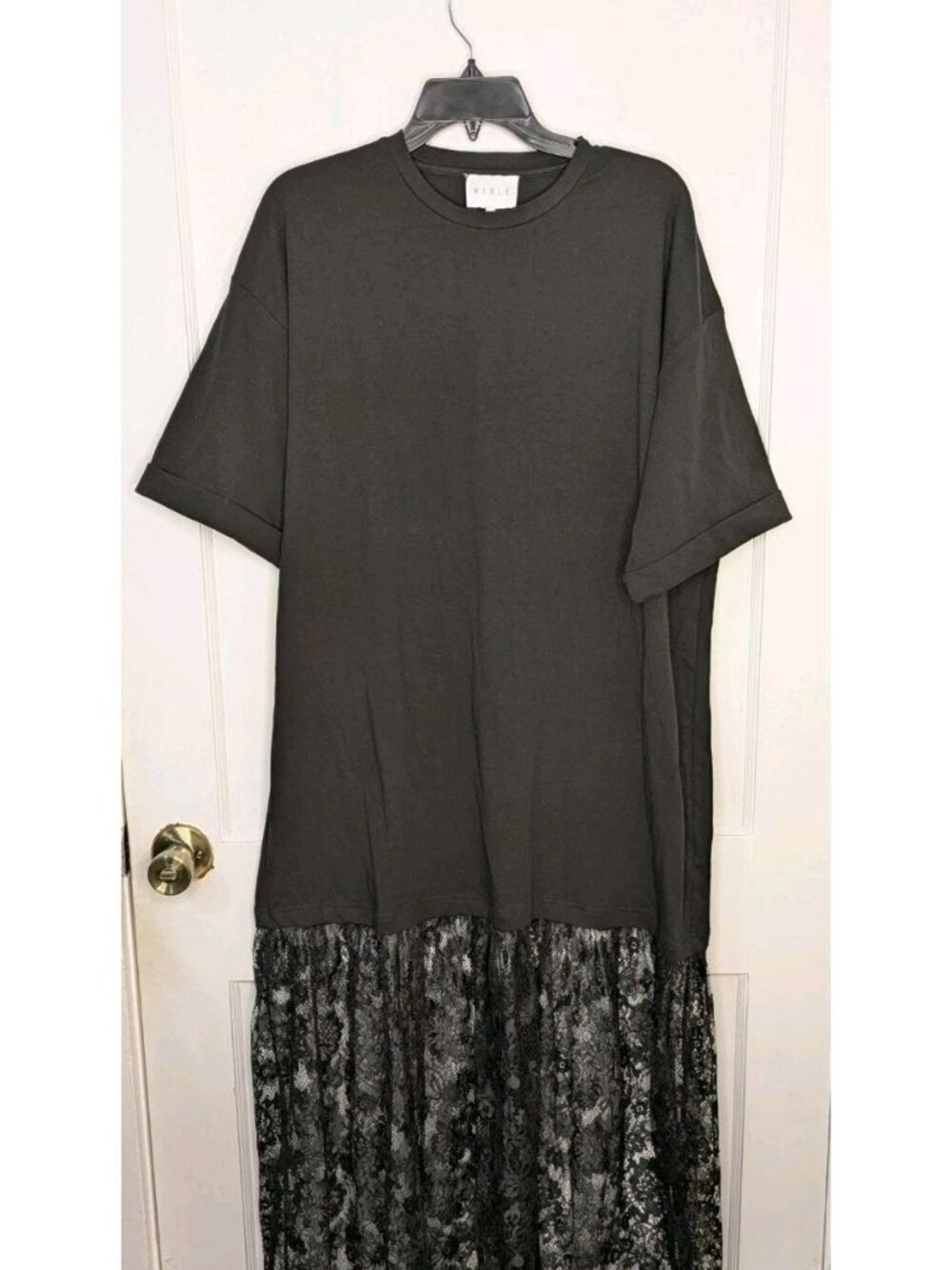 NWT Size Large Mable Black T-Shirt Dress Lace Bottom